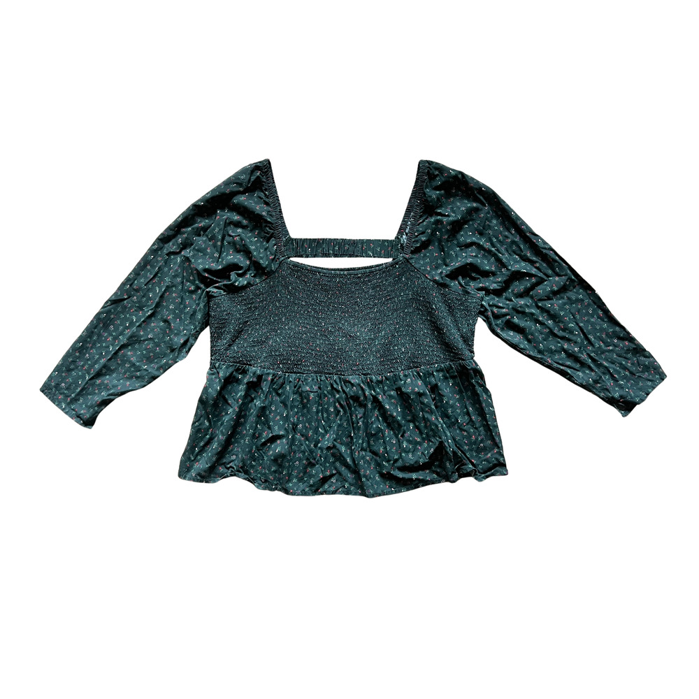 Old Navy Smocked Babydoll Top Size 3X Dark Green Floral Cottagecore Boho Peasant